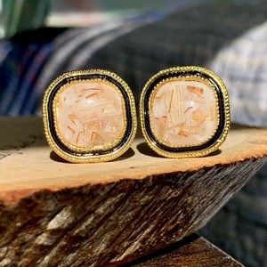 Luxury Stunning Bright Smooth Mineral Glass Boutique Square Cut Earrings